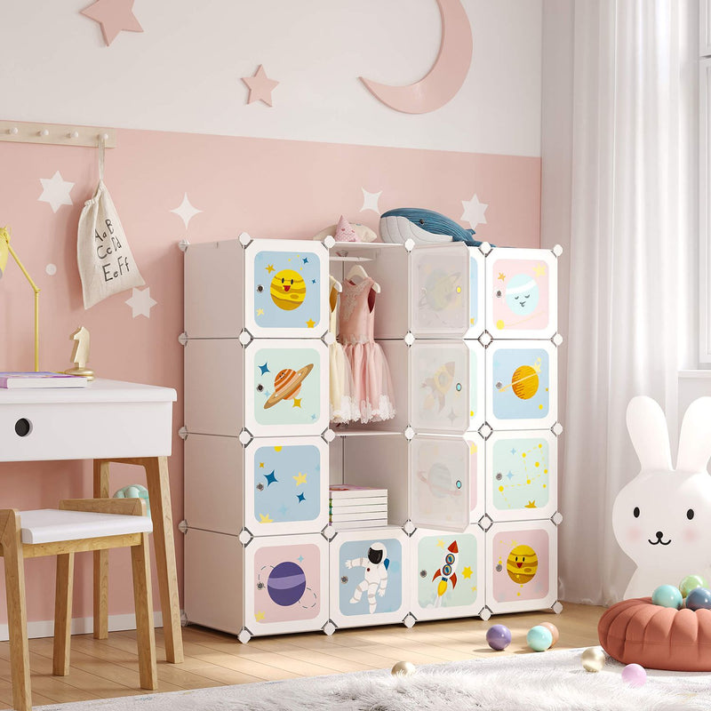 Armoire portable - armoire pour enfants - armoire de rangement - avec 16 cubes - blanc