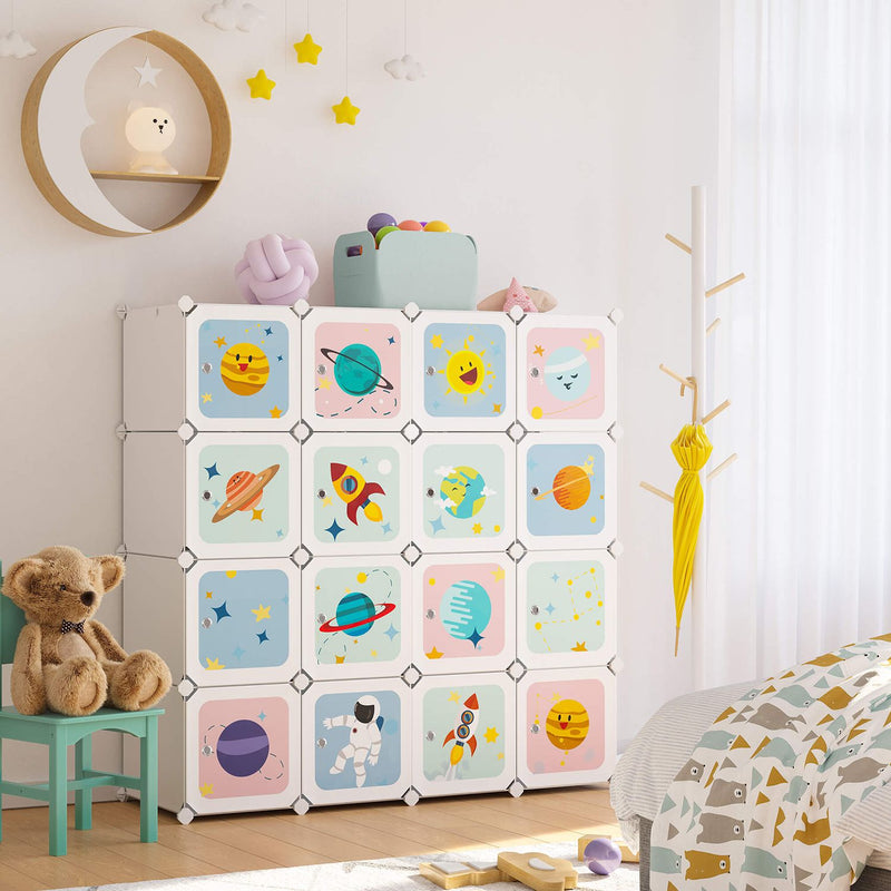 Armoire portable - armoire pour enfants - armoire de rangement - avec 16 cubes - blanc