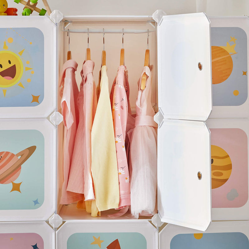 Armoire portable - armoire pour enfants - armoire de rangement - avec 16 cubes - blanc