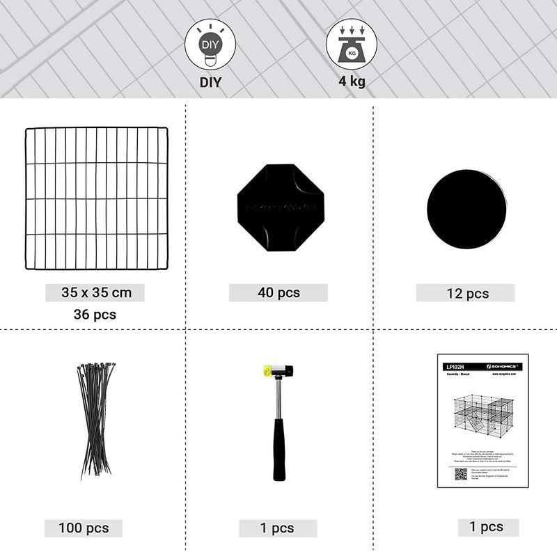 Roosterverblijf - Voor knaagdieren -  36 panelen - 2 niveaus - Zwart