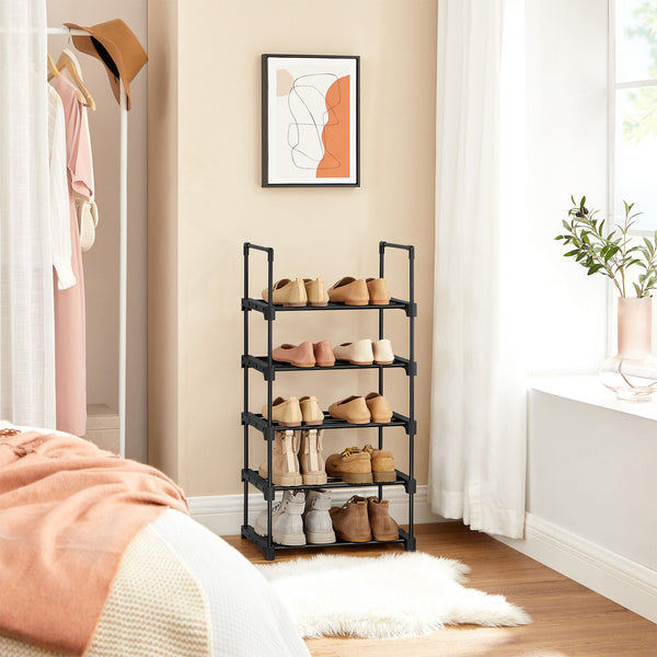 Shoe Rack - skoskåp - med 5 nivåer - Metallskosställ - stapelbar - svart