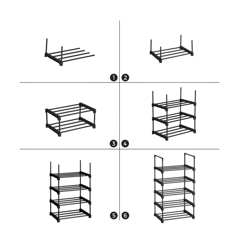 Kenkäteline - kenkäkaappi - 5 tasoa - metallikenkäteline - pinottava - musta