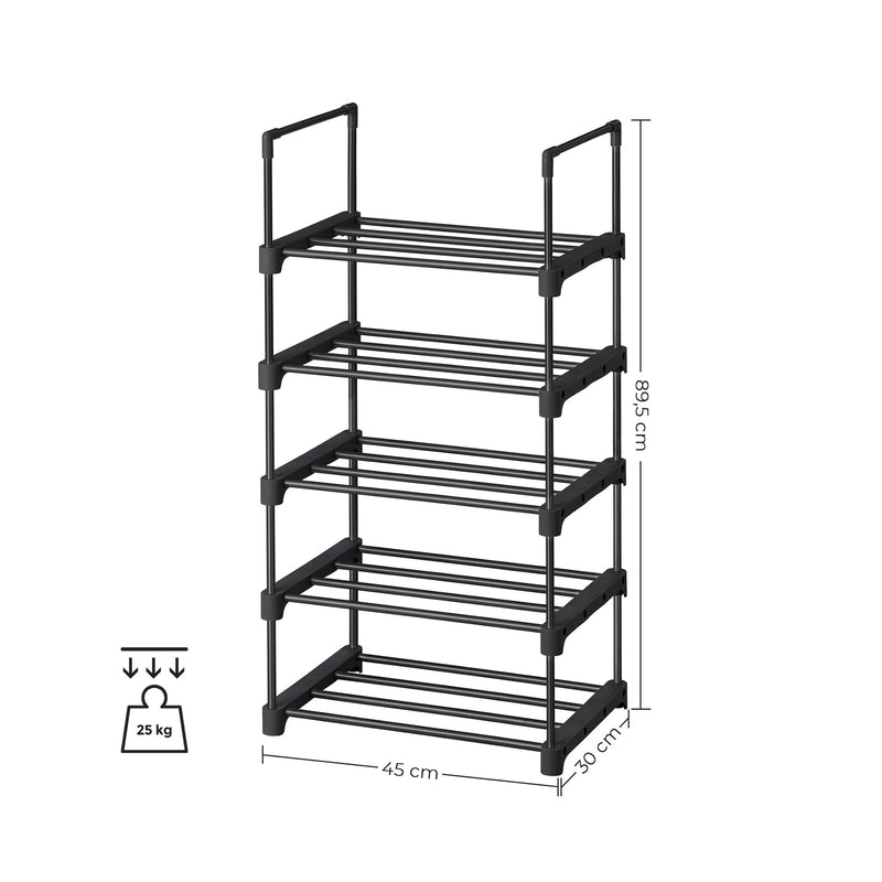 Rack à chaussures - armoire à chaussures - avec 5 niveaux - Rack à chaussures en métal - Empilable - noir