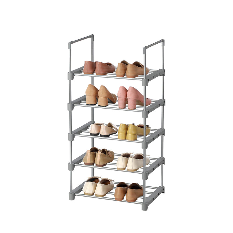 Shoe Rack - med 5 nivåer - Metall skoskåp - Stackbar - Space -Saving - Standing Shelf - Silver