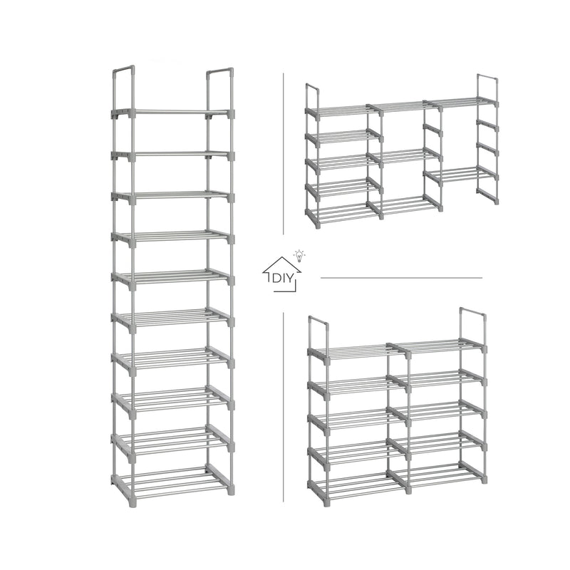 Pantof Rack - Pantof Rack - Depozitare de încălțăminte - 10 rafturi - multifuncțional - gri