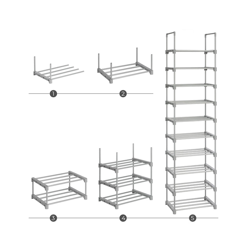 Rassel à chaussures - Rack à chaussures - Stockage à chaussures - 10 étagères - multifonctionnel - gris