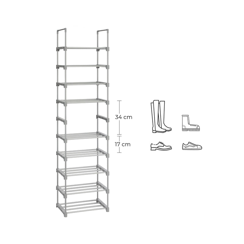 Pantof Rack - Pantof Rack - Depozitare de încălțăminte - 10 rafturi - multifuncțional - gri