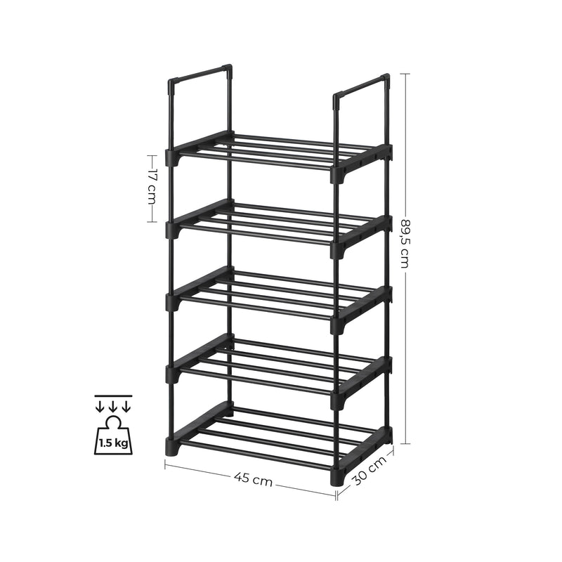 Rafturi pentru încălțăminte - rafturi de încălțăminte metalice - cu 5 niveluri - set de 2 - negru