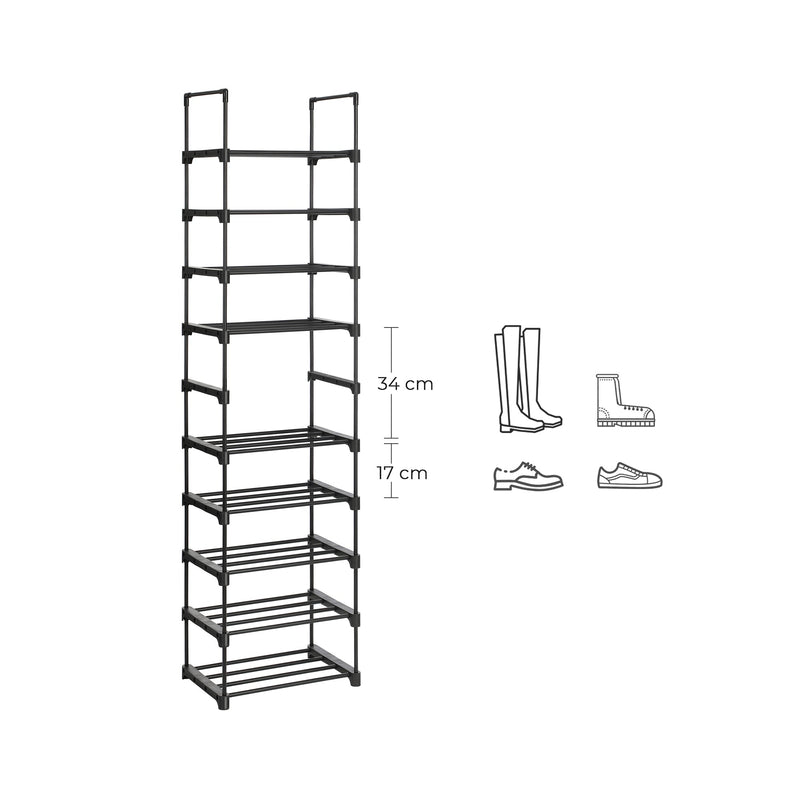 Shoe Racks - Metal Shoe Rack - Med 5 nivåer - Uppsättning av 2 - Svart