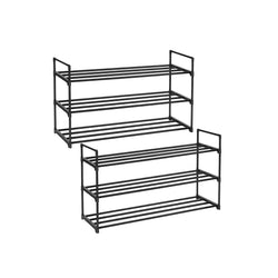 Shoe Rack - med 3 nivåer - Uppsättning av 2 - Metallskoförvaring - skoskåp - Svart