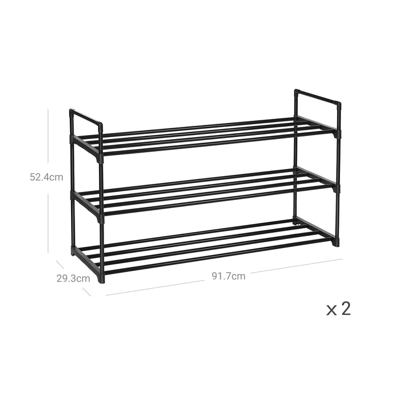 Pantof Rack - cu 3 niveluri - set de 2 - Depozitare de încălțăminte metalică - Dulap de încălțăminte - Negru