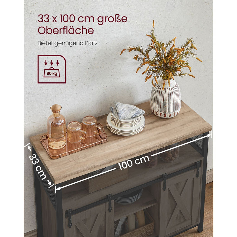 Sideboard - masă de cafea - dulap de depozitare - masă laterală - cu uși glisante - gri deschis