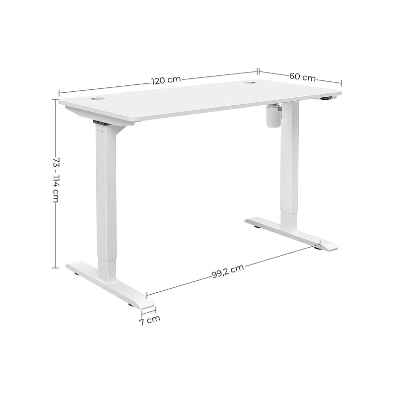 Elektrisk skrivebord - Højde -justerbar - Motoriseret elektrisk - 120 x 60 x (73-114) cm - Hvid