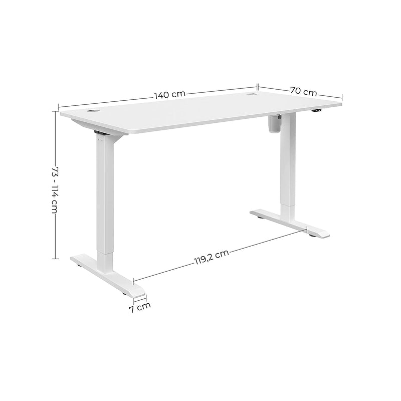 Réglable de hauteur - bureau - réglable électriquement - blanc - 40 x 70 x (73-114) cm