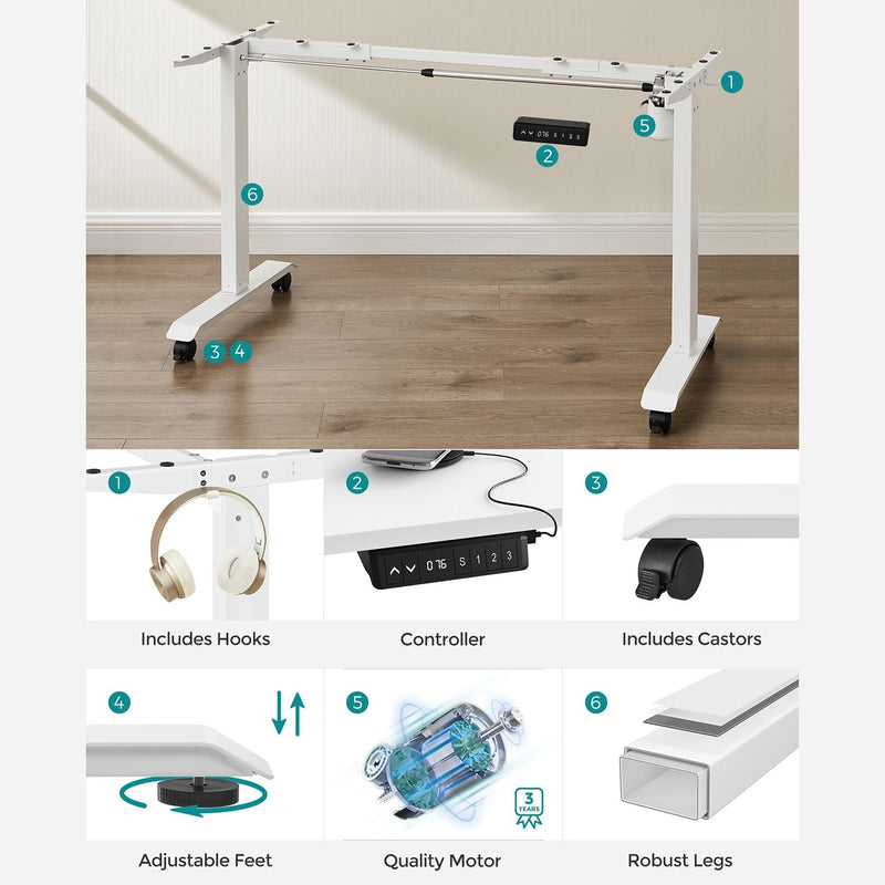 Elektrisch Bureauframe - In hoogte verstelbaar bureauframe - Met oplader voor de telefoon - Wit