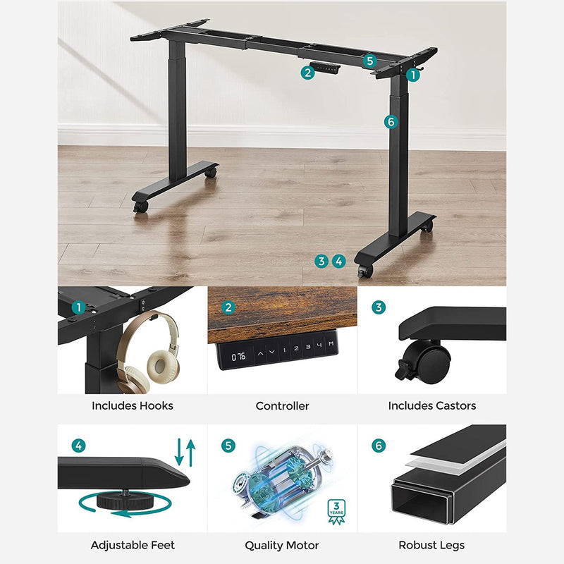 Electric Desk Frame - Sit Sta Desk med minnesfunktion - Höjd justerbar - Svart