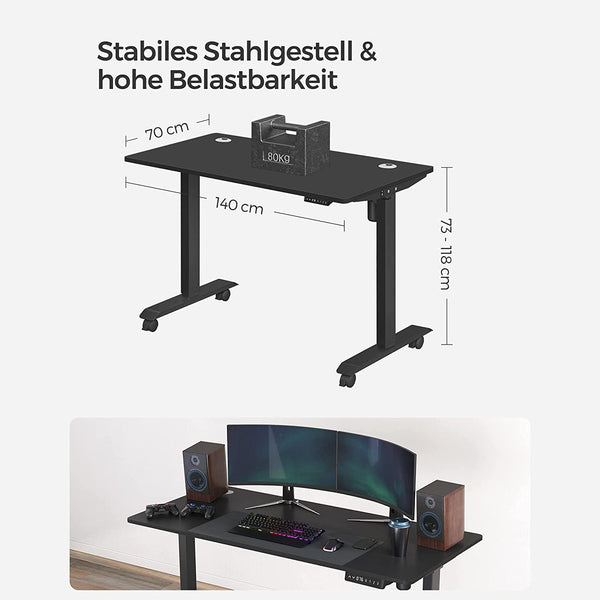 Korkeus -be -työpöytä - sähköinen työpöytä - 70 x 140 cm - Stepless Säädettävä - musta