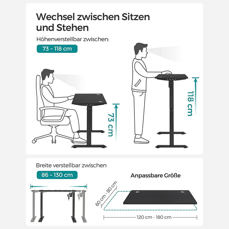 Höjd -till -be skrivbord - elektriskt skrivbord - skrivbord - 70 x 140 cm - Stepleless justerbar - svart