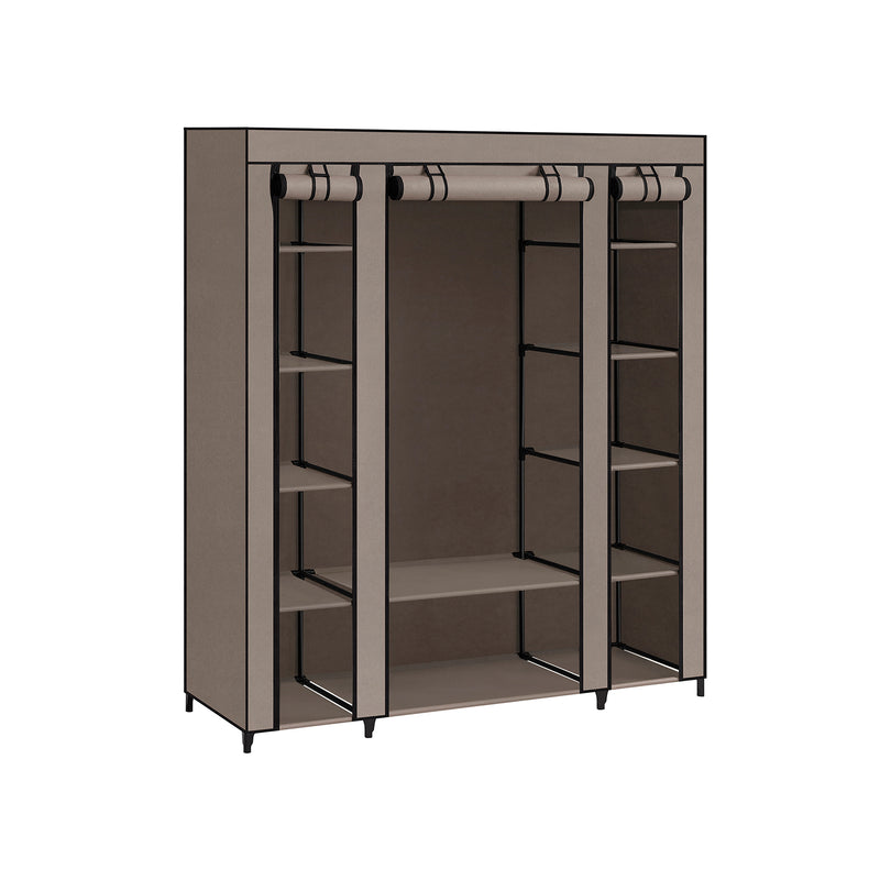 Armoire - armoire pliable - avec canne de vêtements - cadre métallique - extérieur en tissu - marron