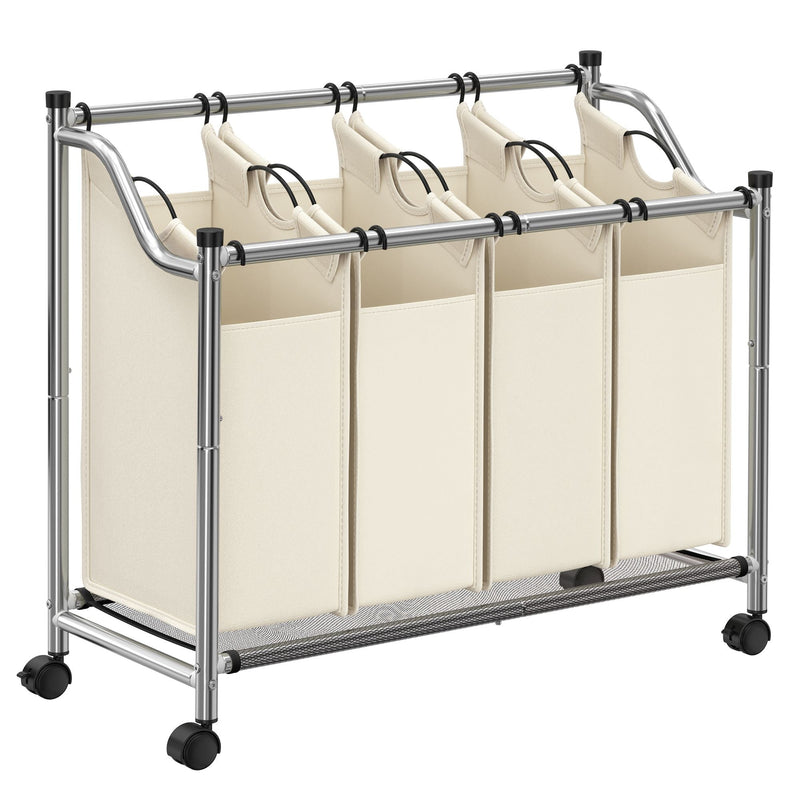 Wasmand op Wielen - Wassorteerder met 4 uitneembare stoffen zakken - 4 x 35 liter - Beige