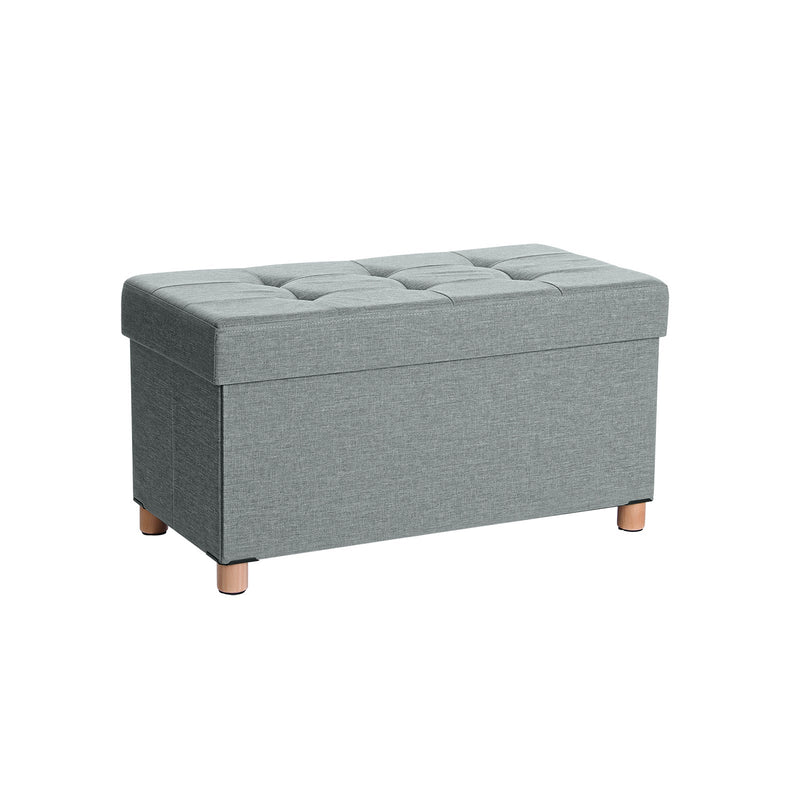 Seat Box - Pouf - Fotstol - med förvaringsutrymme och lock - med trälett - 76 x 38 x 40 cm - ljusgrå