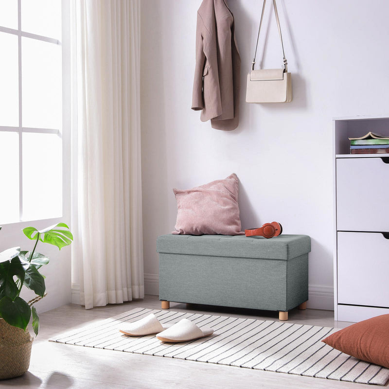 Boîte de siège - Pouf - Point-porte - avec espace de rangement et couvercle - avec des jambes en bois - 76 x 38 x 40 cm - gris clair