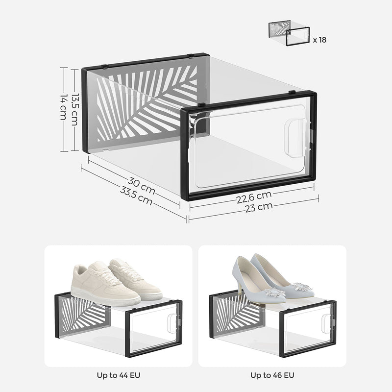 Set van 18 Schoenendozen - voor Schoenen tot Maat 44 - Transparant / Zwart