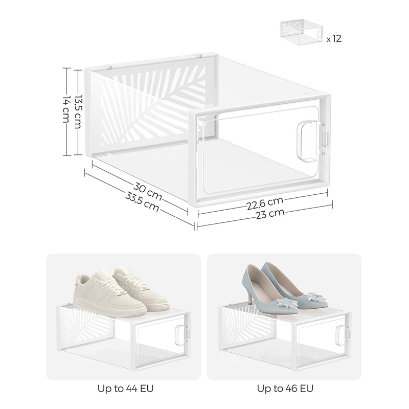 Set de 12 cutii de încălțăminte - pentru pantofi până la dimensiunea 44 - transparent