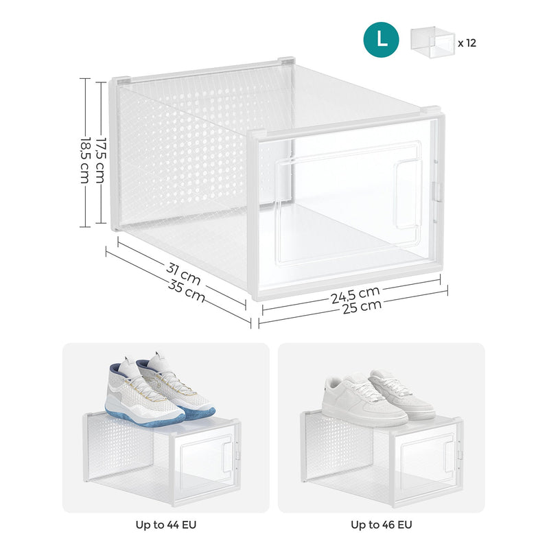 Set de 12 cutii de încălțăminte - pentru încălțăminte la dimensiunea 46 - transparent