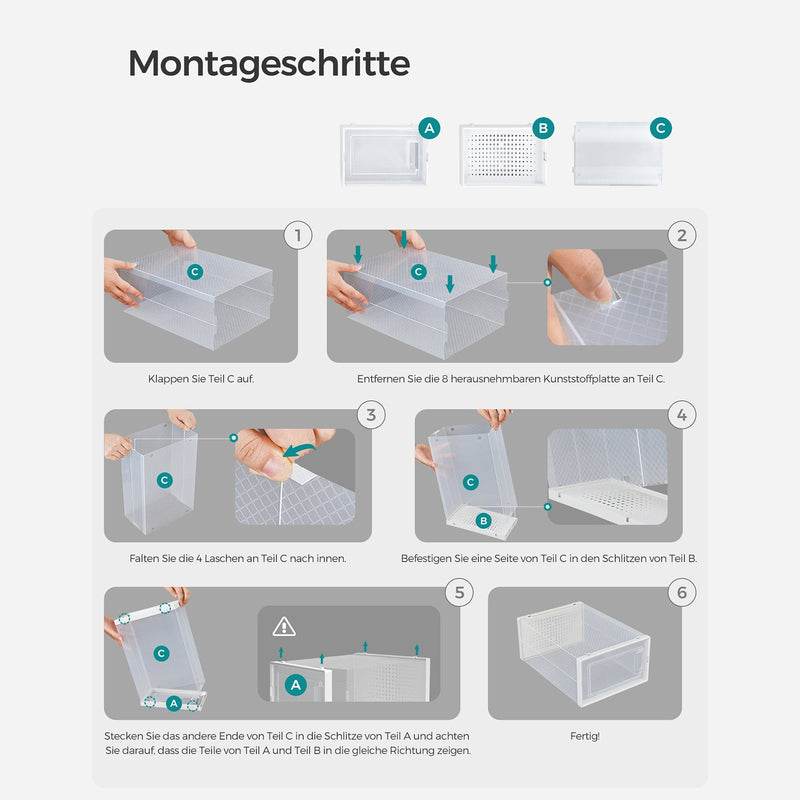 Set de 12 cutii de încălțăminte - pentru pantofi până la dimensiunea 44 - transparent