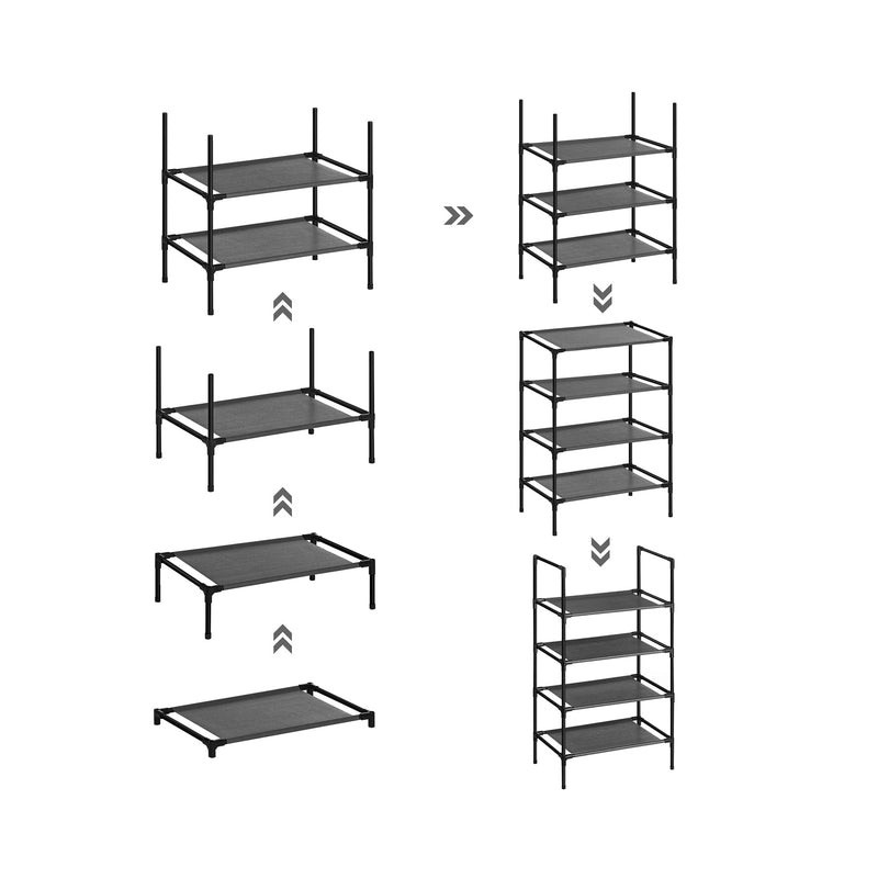 Sko rack - med 4 hylder - metalramme - sort