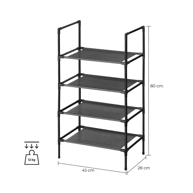 Rack à chaussures - avec 4 étagères - Cadre en métal - noir