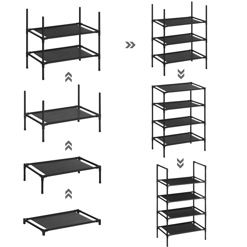 Skodabinet - sko rack - med 4 hylder - sæt med 2 - metalramme - 45 x 28 x 80 cm - sort