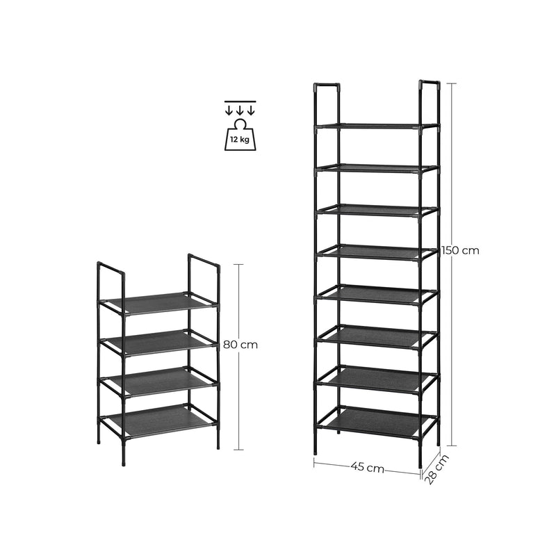 Schoenenkast - Schoenenrek - Met 4 planken - Set van 2 - Metalen frame - 45 x 28 x 80 cm - zwart