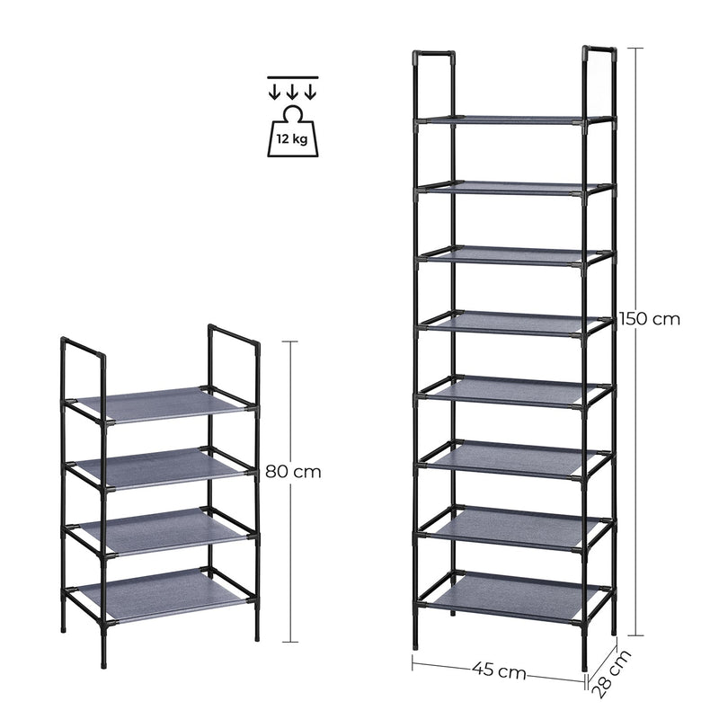 Pantof Rack - Dulap de încălțăminte - Depozitare de încălțăminte - cu scânduri din țesătură - set de 2 - cu 4 rafturi