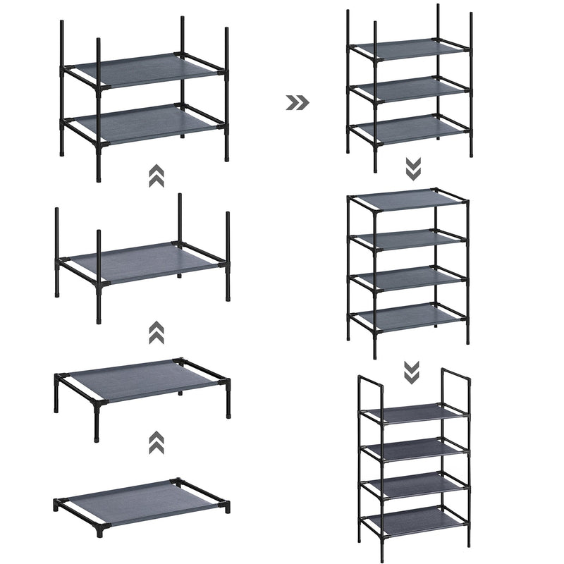 Shoe Rack - Shoe Cabinet - Shoe Storage - Med tygplankor - Uppsättning av 2 - med 4 hyllor