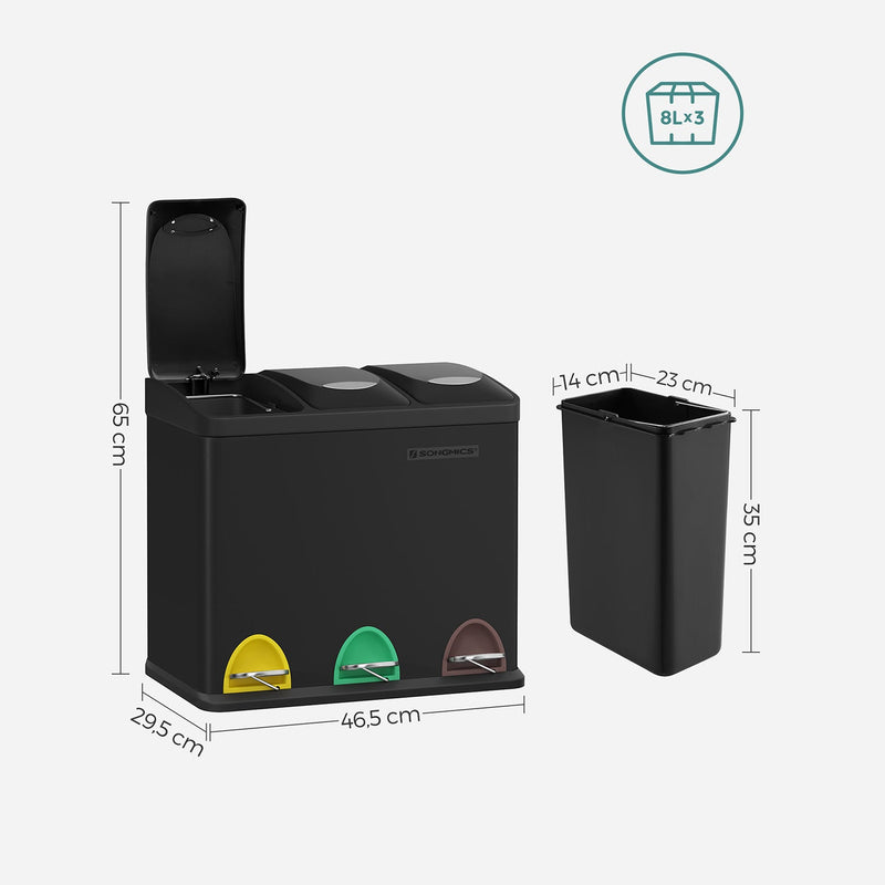 Skräpfack - Trash - Pedal Bin - Kitchen Waste Bin - Separation System - Black - 24L