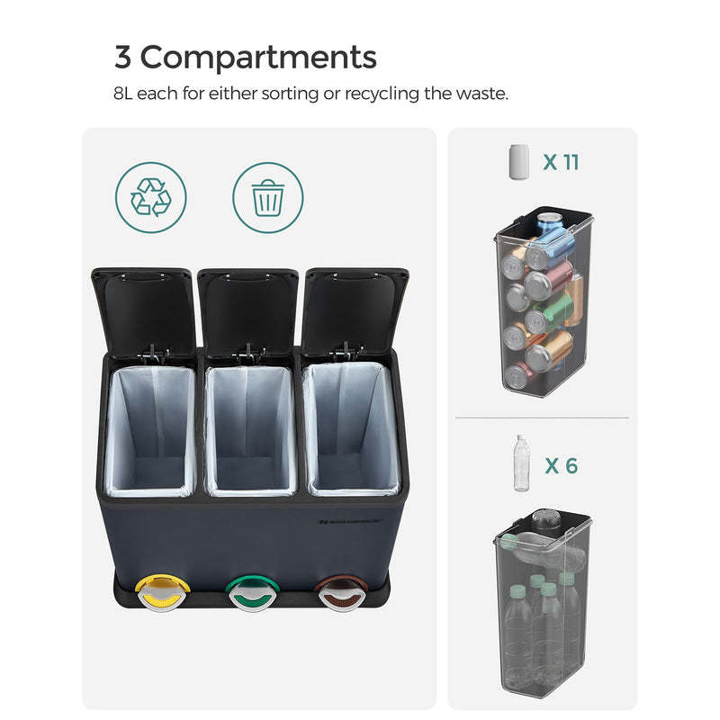 Skräpfack - papperskorgen - för köket - 3 -in -1 - 24 liter - svart