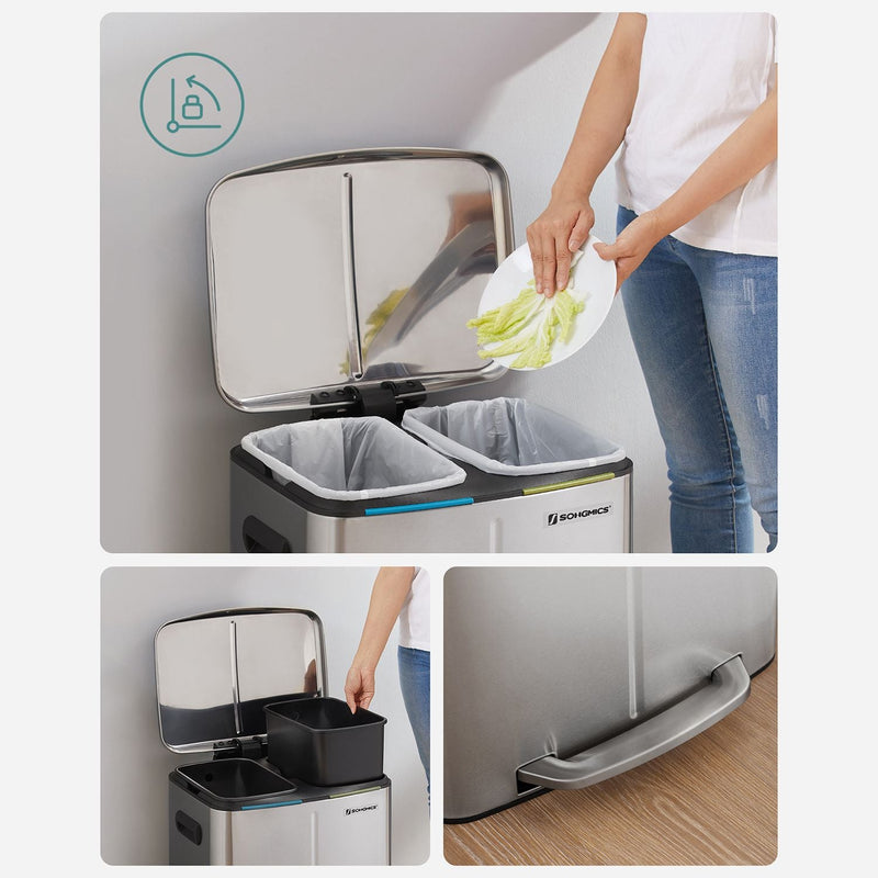 Garbage Bin 40 litri - cu 2 compartimente - argint