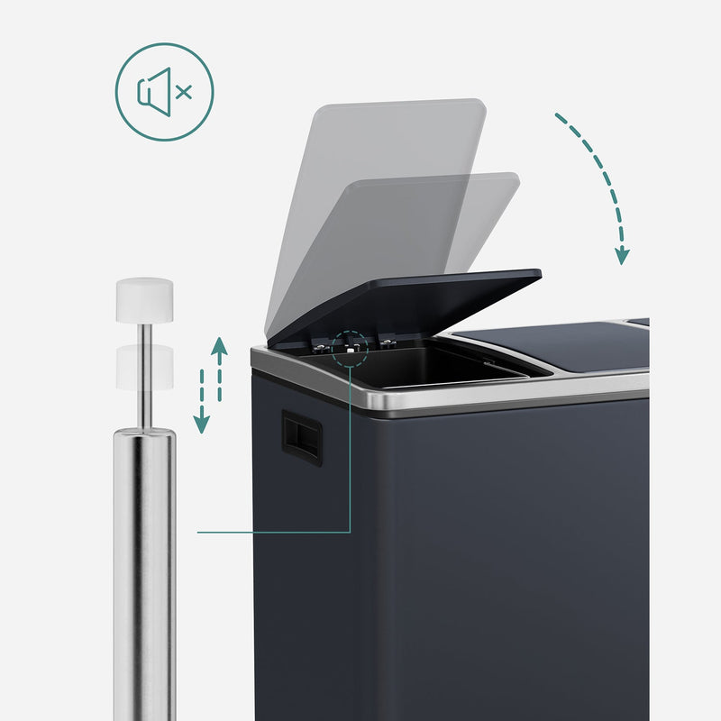 Skräpfack - Köksavfallsbink - Separationssystem - 3 x 18L - Pedal Bin - med 3 fack - Grå