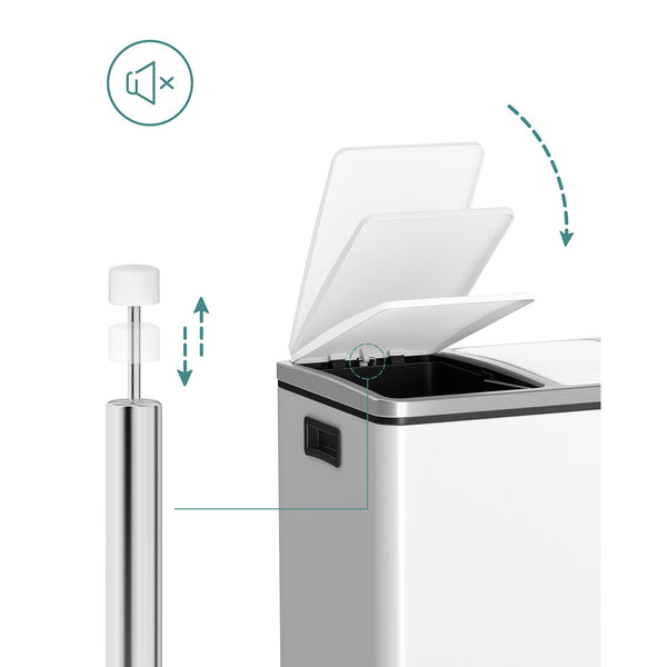 Bac de déchets avec 3 cours - Système de séparation des déchets - 3 x 18L - blanc