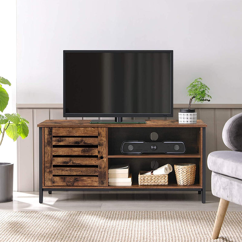 Masă TV pentru TV până la 50 inch - Mobilier TV - cu 2 compartimente deschise - Design industrial - maro vintage / negru