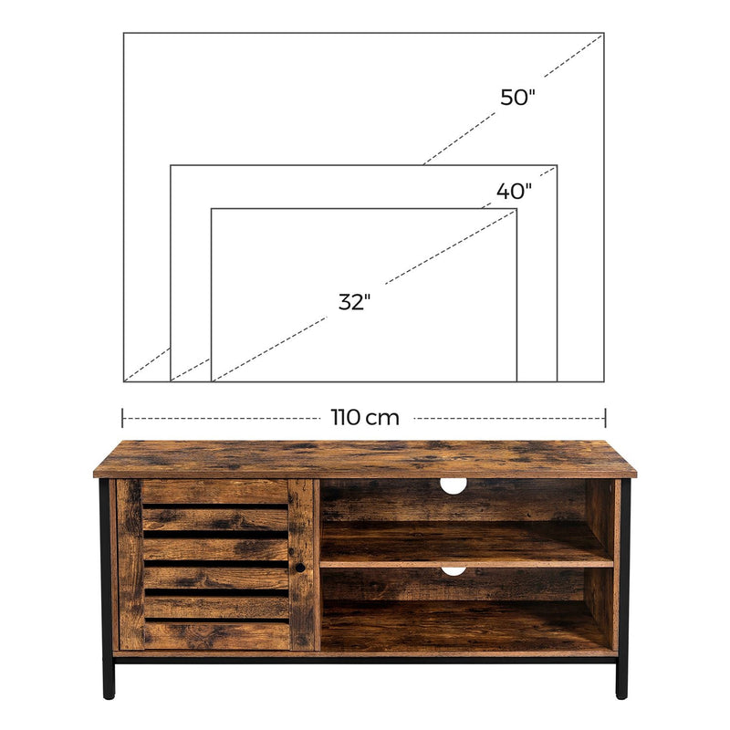 Table de télévision pour la télévision jusqu'à 50 pouces - Meubles de télévision - avec 2 compartiments ouverts - Design industriel - brun vintage / noir