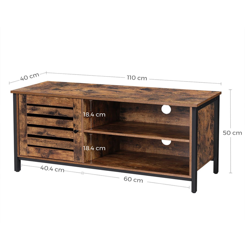 TV-tafel voor TV tot 50 inch - TV Meubel - met 2 Open Vakken - Industrieel Ontwerp - Vintage Bruin / Zwart