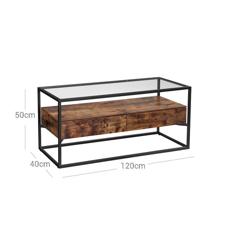 Tableuse - Table basse - Table en verre - 2 tiroirs - Brown vintage -Black