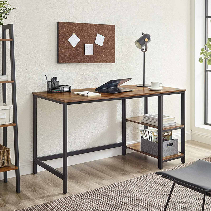 Computertafel - Bureau - Kantoortafel - Met 2 planken rechts of links - Stalen frame - Bruin zwart