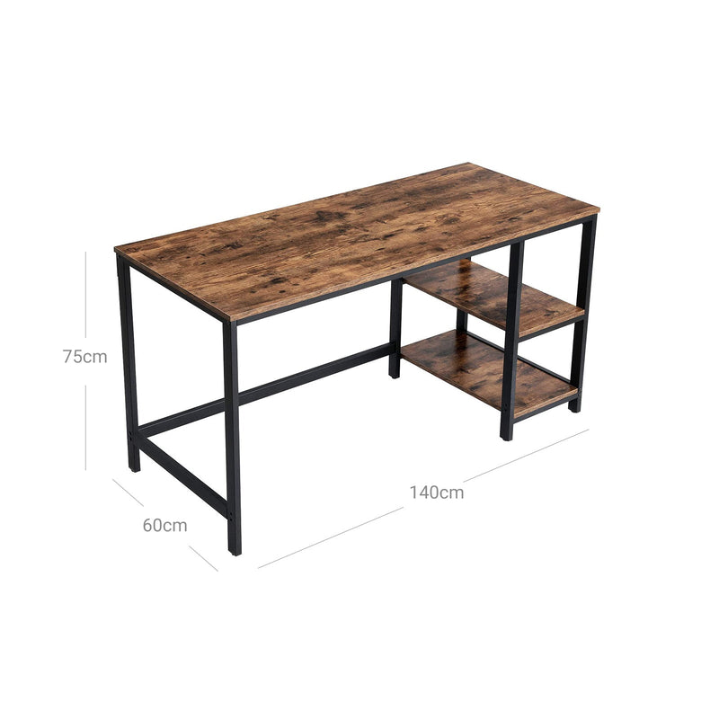 Computertafel - Bureau - Kantoortafel - Met 2 planken rechts of links - Stalen frame - Bruin zwart