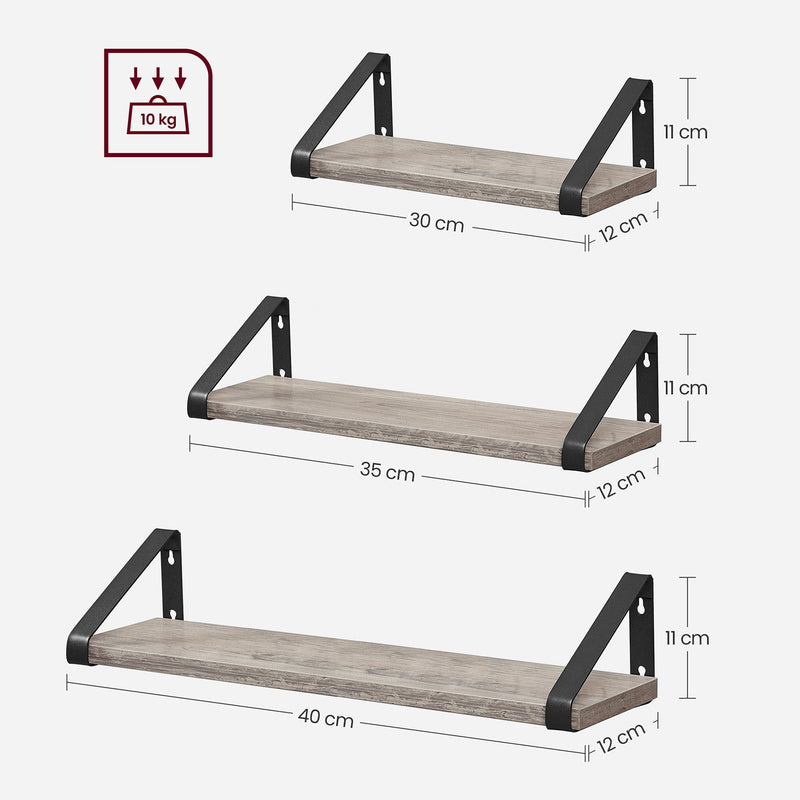 Set de raft de perete de 3 - placă plutitoare - industrial - gri / negru