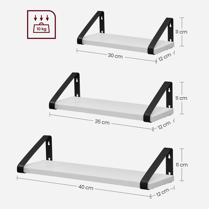 Zwevende planken - Set van 3 - Industriële Wandplanken - Wit zwart