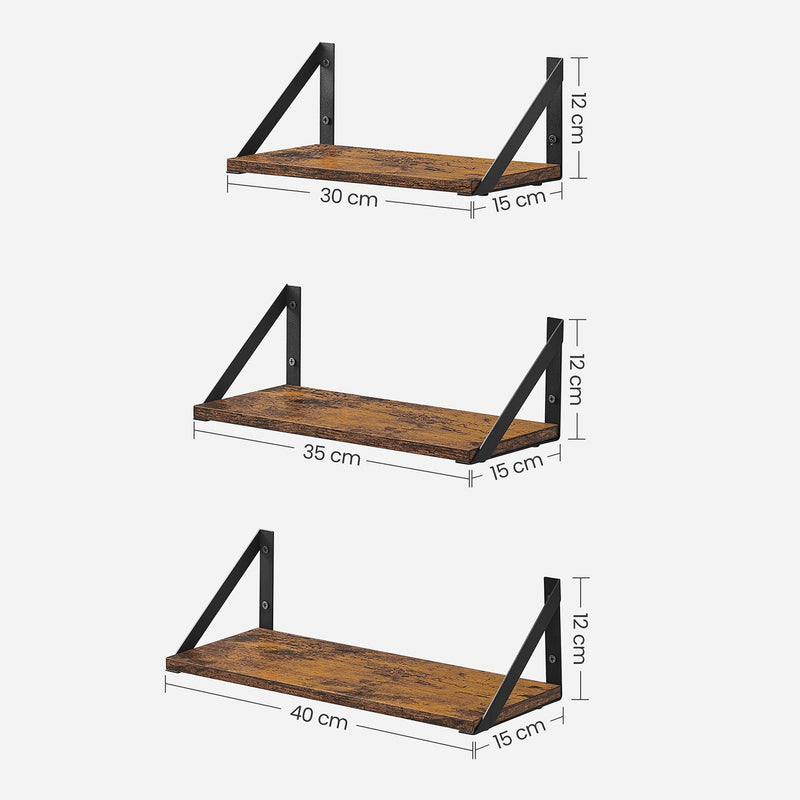 Wandplank Set van 3 - Zwevende plank - Industrieel - Grijs / Zwart